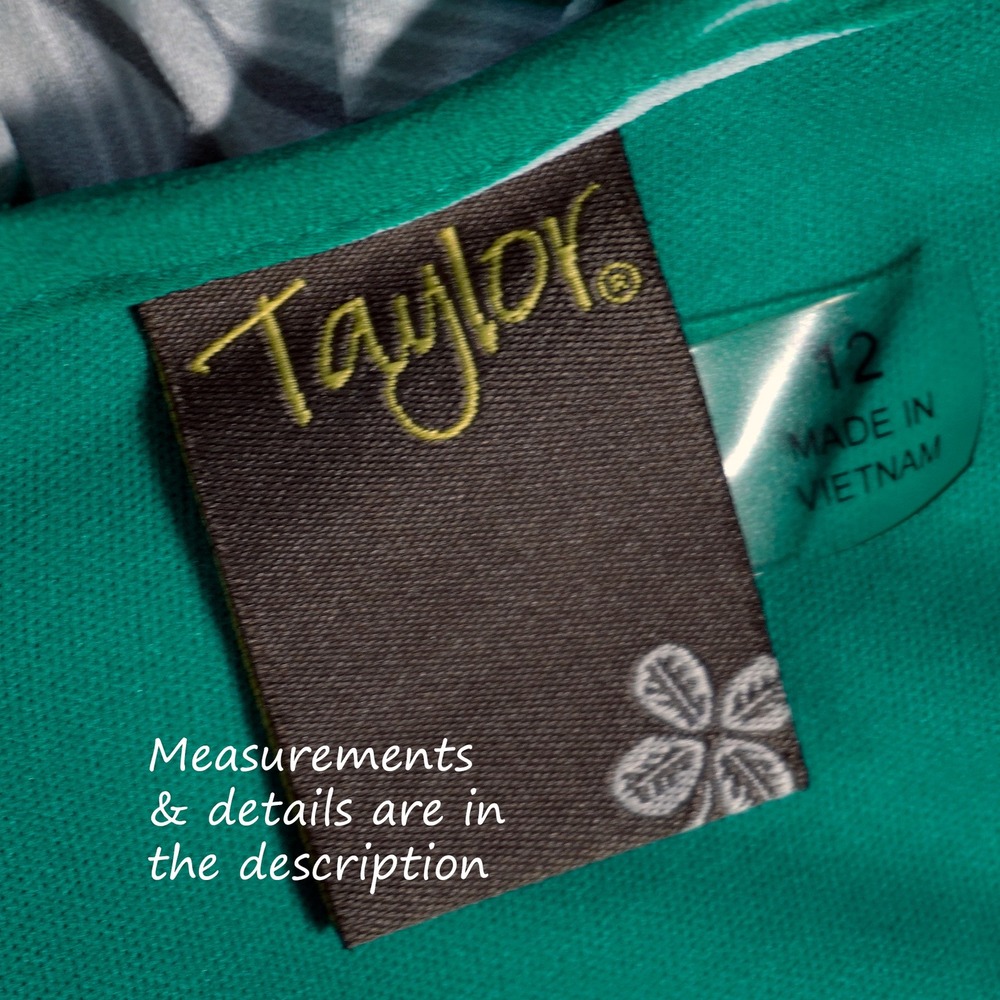 Taylor Empire Waist Mini Dress Green Tropical Palm Print Tiered Ruffle Size 0X L - Picture 6 of 9